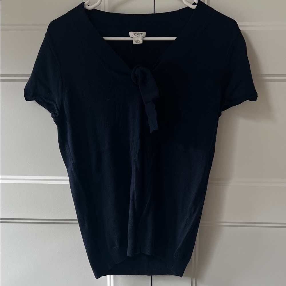 J. Crew Dark Blue Short Sleeve Top with Tie - Picture 3 of 8